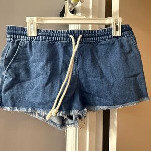 aerie Blue Denim Drawstring Frayed Hem Shorts